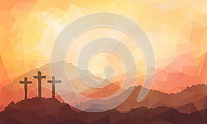 Easter scene with cross. Jesus Christ. Watercolor vector illustration