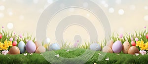 Easter Scene With Eggs on Grass. Generative AI