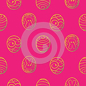 Easter seamless background. Decorated eggs on a red background