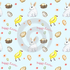 Easter seamless blue background. Hand drawn illustration