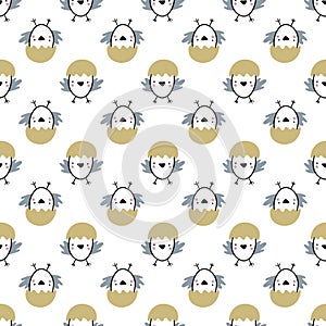 Easter seamless pattern with chiks. Handwritten vector illustration