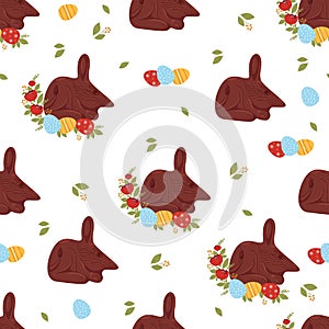 Easter Seamless pattern with chocolate bilby. Cute Australian animal with paschal egg on white background. Vector