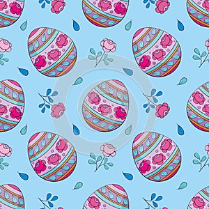 Easter seamless pattern with colored eggs.