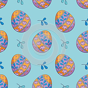 Easter seamless pattern with colored eggs.