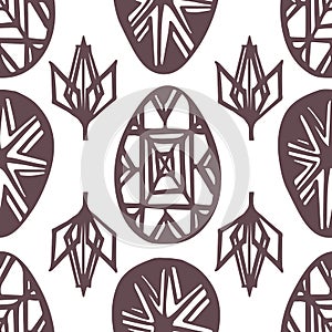 Easter seamless pattern with hand drawn eggs and flowers