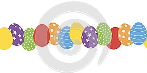 Easter seamless pattern with multi-colored eggs in a line. Vector.