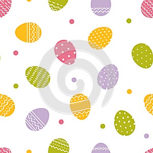 Easter seamless pattern in spring colors. Background with easter eggs and dots