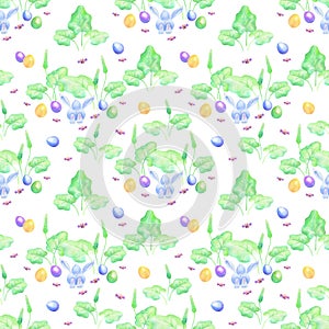 Easter seamless patterns with hand drawn cute bunnies