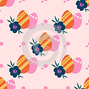 Easter seamless repeating pattern with striped orang and yellow eggs