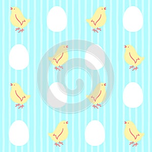 Easter seamless vector pattern with chickens and eggs