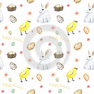 Easter seamless white background. Hand drawn illustration