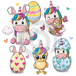 Easter set with Cute Cartoon Unicorns