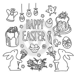 Easter set in doodle style for design. Vector graphics.
