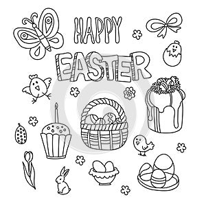 Easter set in doodle style for design. Vector graphics.