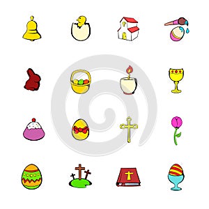 Easter set icons set cartoon