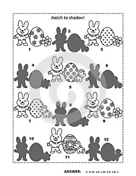 Easter shadow game with bunnies, eggs, flowers, butterflies photo