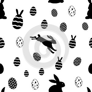 Easter Silhouette seamless vector in black. Isolated background.