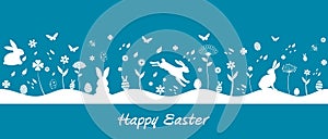 Easter Silhouette seamless vector in blue. Happy Easter greeting.