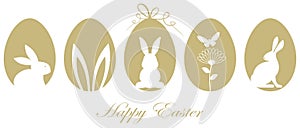 Easter Silhouette vector in gold. Happy Easter Greeting.