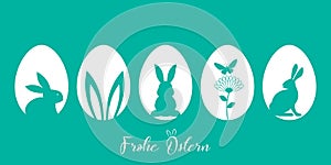 Easter Silhouette vector in green. Easter Greeting in German language.