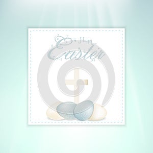 Easter speckled eggs and cross on panel