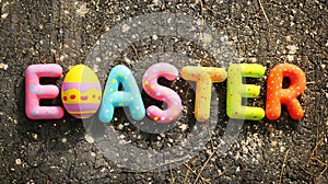 Easter spelled out using plastic letters on road