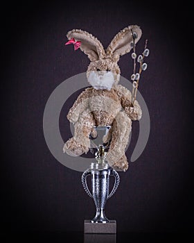 Easter sport concept. Teddy rabit top winner.