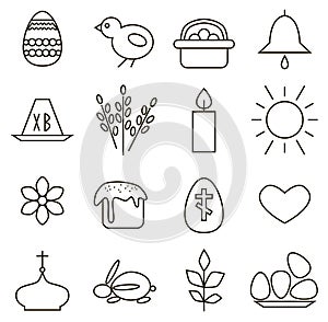 Easter spring black line icons