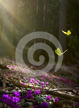 Easter spring flower background; fresh flower and butterfly