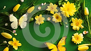 Easter spring flower background fresh flower and butterfly. Easter spring flower background generative ai