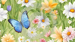 Easter spring flower background fresh flower and butterfly. Easter spring flower background generative ai