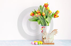 easter, spring, flower, chicken, illustration, holiday, egg, tulip, vector, design, celebration, floral, background, bunny, happy