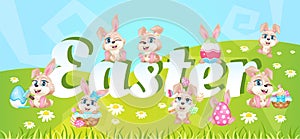 Easter spring holiday word concepts flat color vector banner