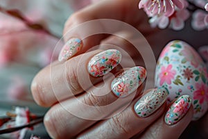 Easter spring manicure nail art. ai generated