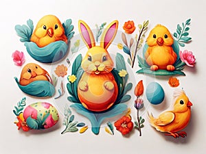Easter sticker elements on white background