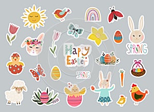 Easter stickers collection with seasonal elements