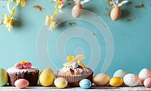 easter still life.Background with Easter eggs. Template with empty s