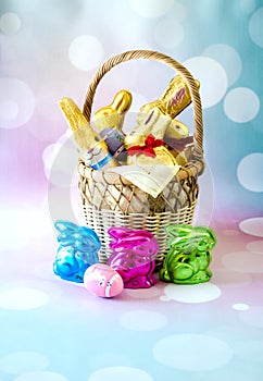 Easter still life with a basket of decorations