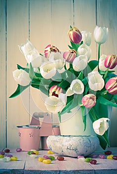 Easter still life bouquet spring tulips