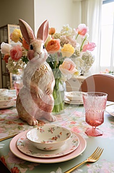 easter still life with eggs and bunny easter table setting easter still life