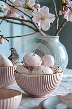 easter still life with eggs easter eggs and flowers easter still life