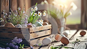 easter still life with eggseaster eggs in a basket easter still life