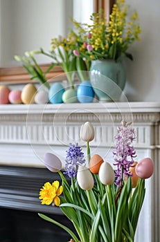 easter still life with flowers easter eggs and flowers easter still life