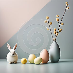 Easter still life in minimal style and pastel colors