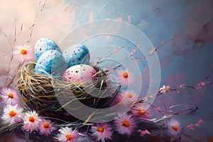 Easter still life. Oil painting in impressionism style