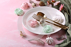 Easter still life table setting flowers