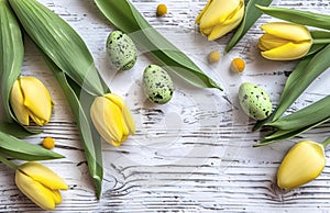 easter still life with tulips easter eggs and tulips easter still life