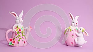 Easter stop motion animation. Beautiful Easter bunnies moving in the frame