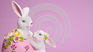 Easter stop motion animation. Beautiful Easter bunnies moving in the frame