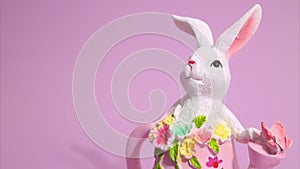 Easter stop motion animation. Beautiful Easter bunny moving in the frame